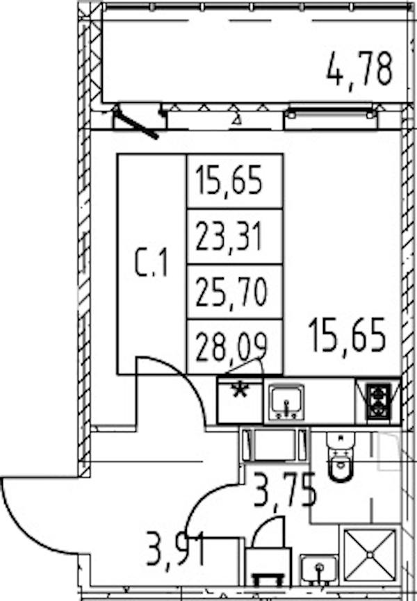 Квартира студия 23.31 м², 7/12 эт., ЖК «Полис ЛАВрики»